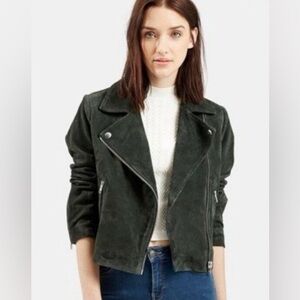 Topshop Forest Green Caddy Suede Leather Jacket